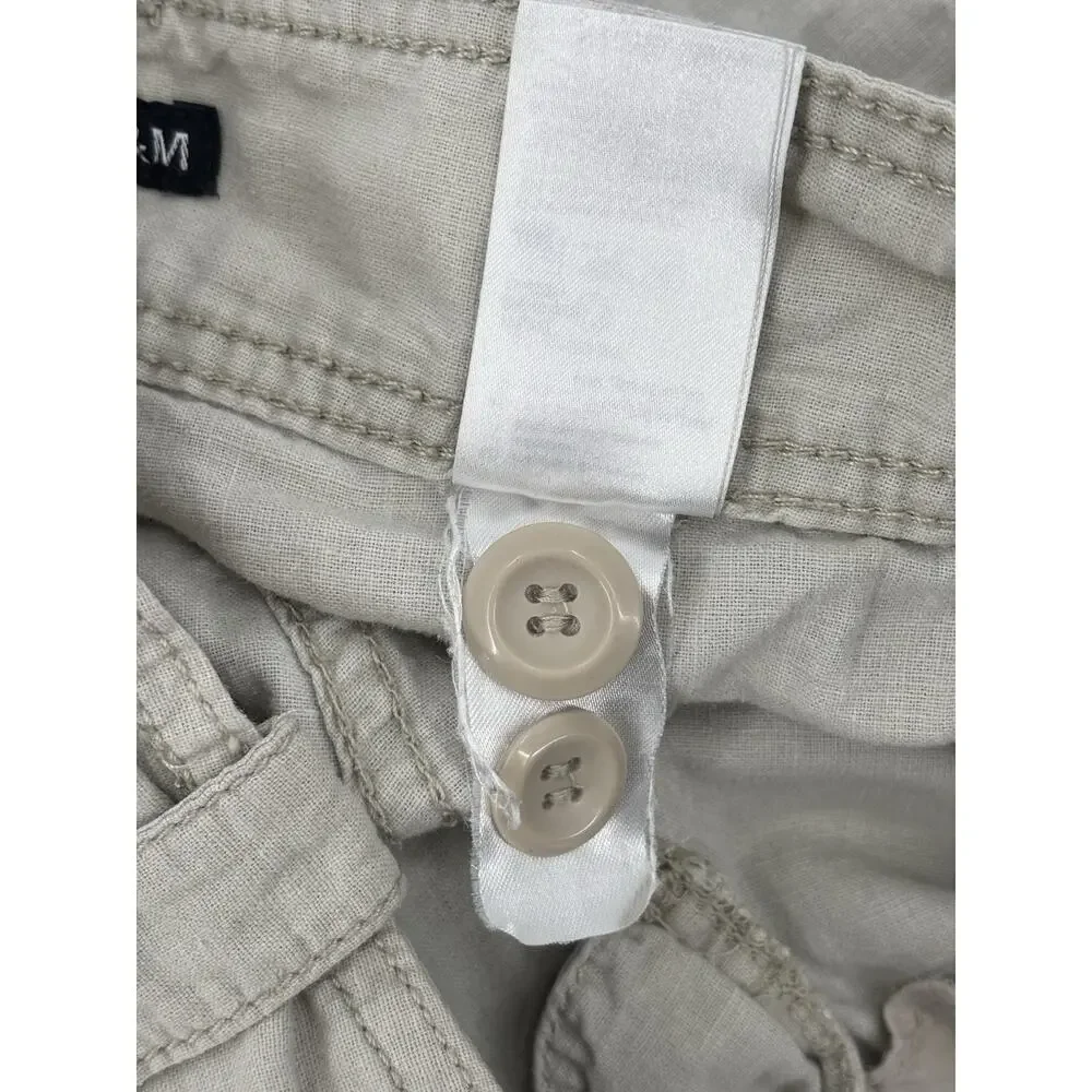 H&M Pants Womens 6 Beige Linen Cotton Pockets Straight Leg Comfort Mid Rise